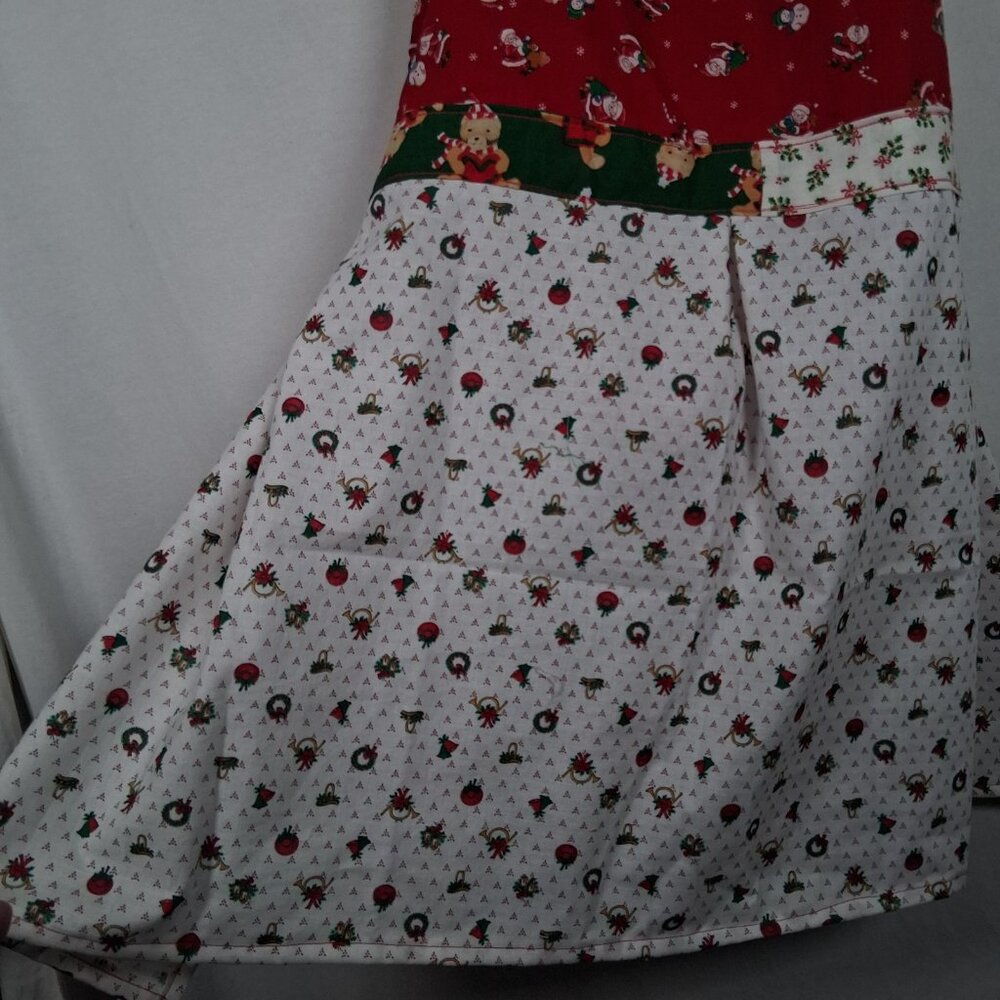 Handmade Patchwork Christmas Apron Santa Claus Wreath French Horn One Size - Picture 8 of 16
